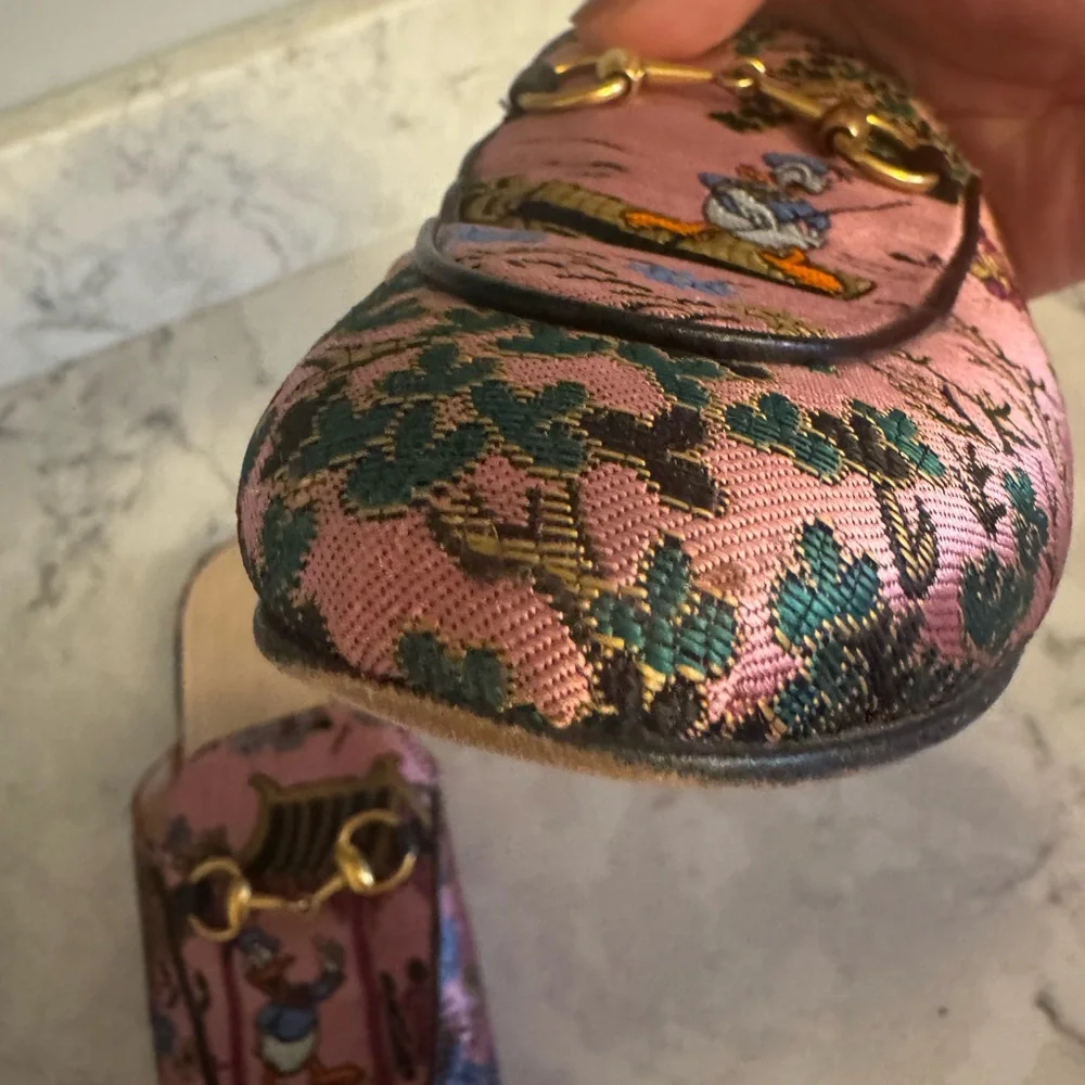 Gucci X Disney Jacquard Japanese Donald Duck Women's Princetown Mules 36 - Picture 2 of 7